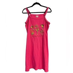 VTG Super Style Pink Sleeveless Dress with Tropical Print and Hummingbirds USVI